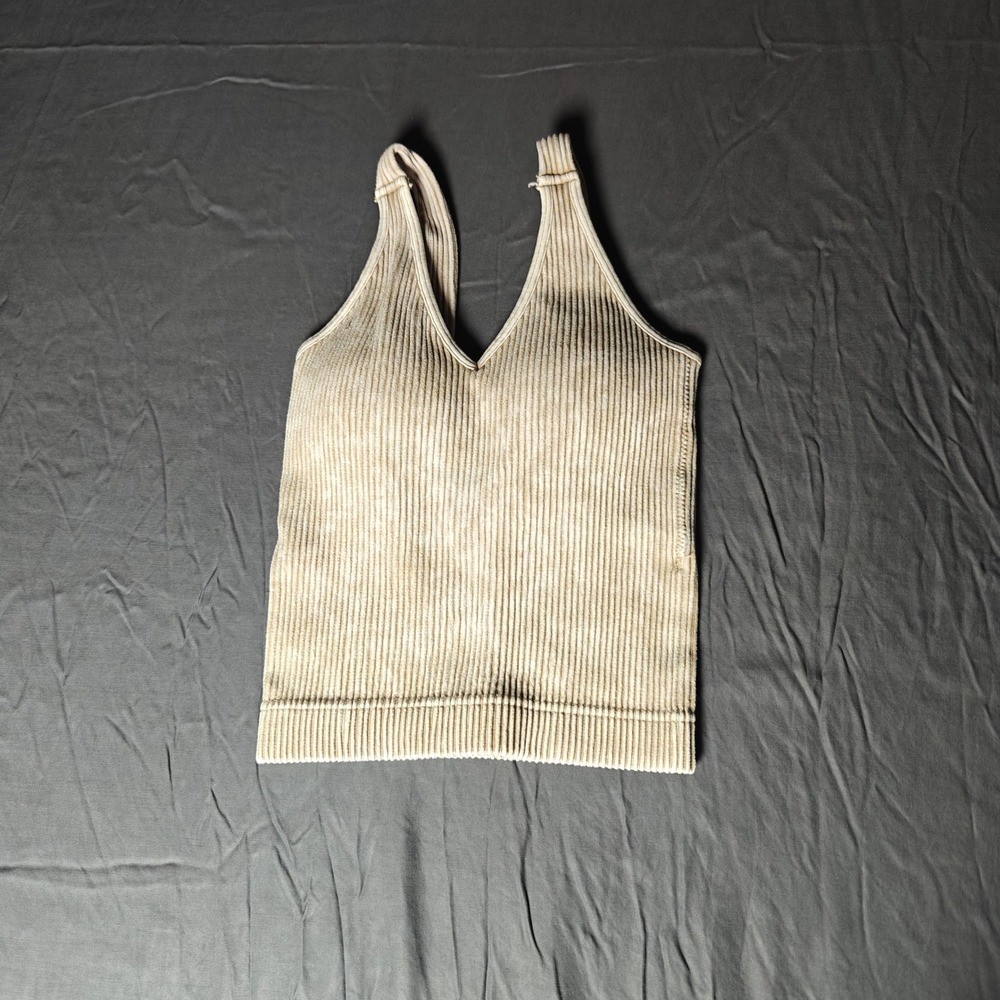 Zenana Mineral Wash Ribbed Seamless V-Neck Padded Cami Tank Top NTW-6279A SM